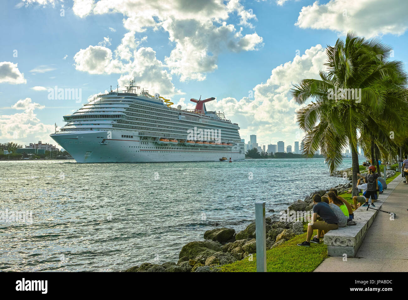 Cruise Ship Leaving, South Point, Miami Beach, Florida, USA Stock Photo