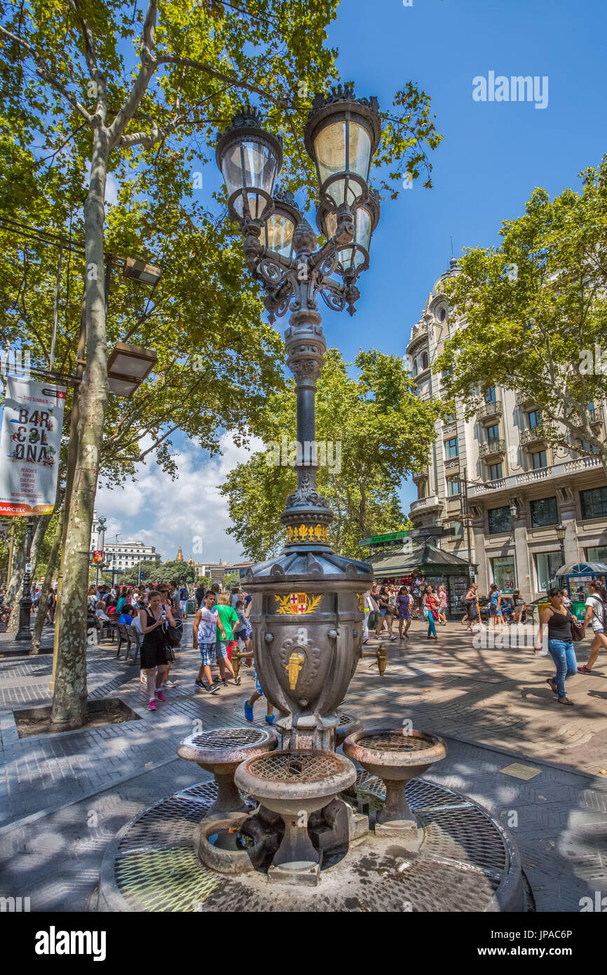 Spain, Catalonia, Barcelona City, Ramblas Avenue, Canaletas Fountain Stock Photo