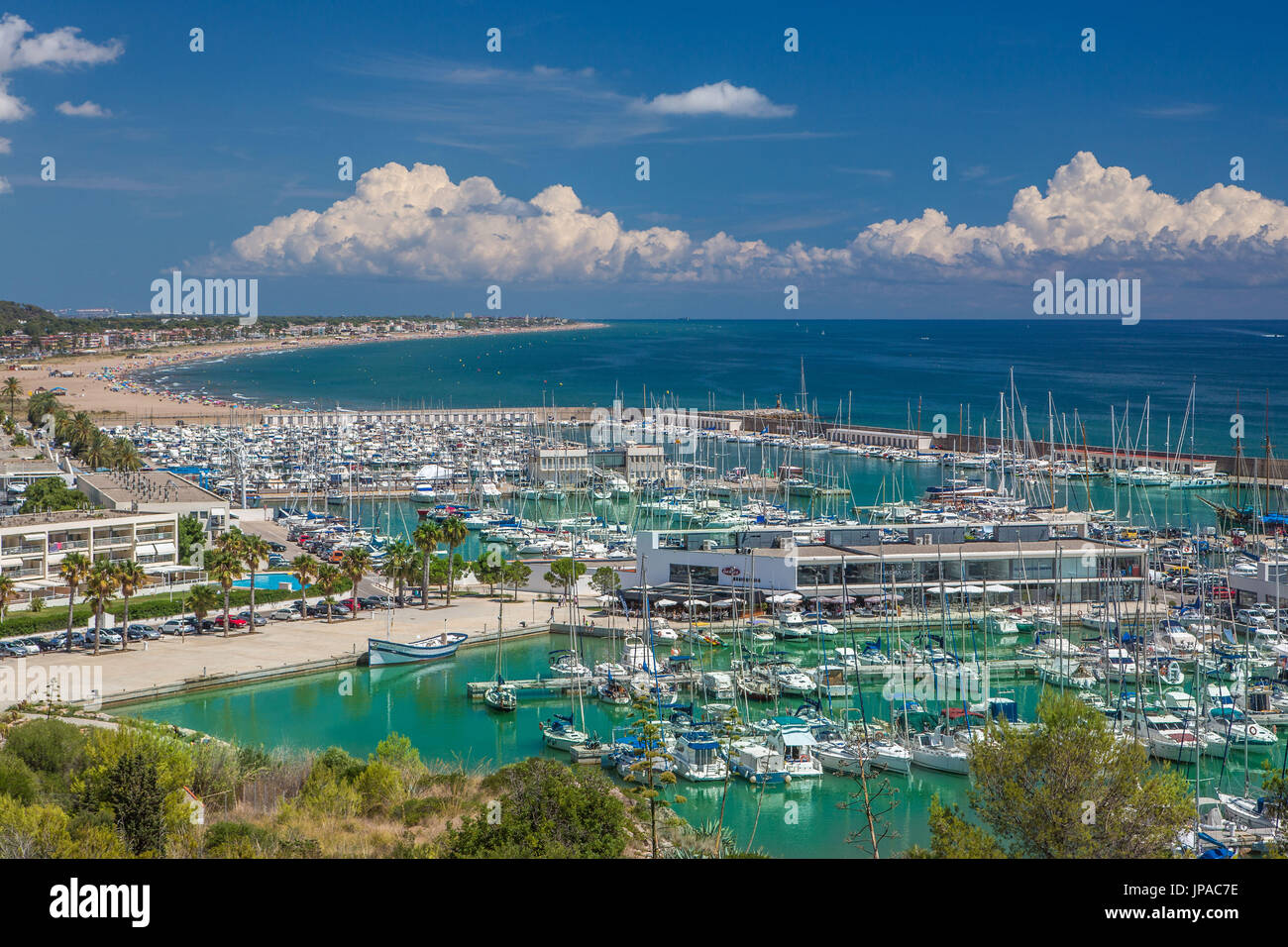 Spain, Catalonia, Castelldefels City, hourbor Stock Photo