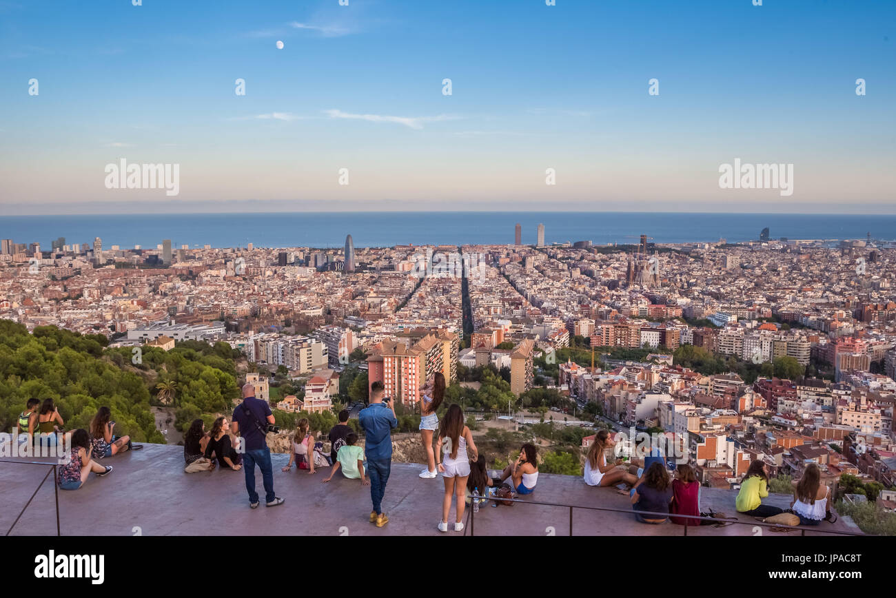Spain, Catalonia, Barcelona City, sunset panorama Stock Photo