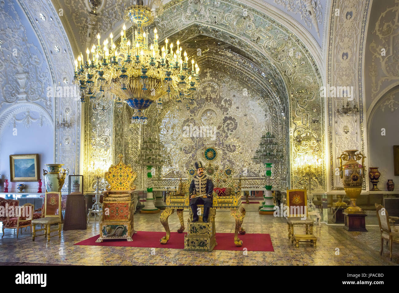 Iran, Teheran City, Golestan Palace Complex, Shams-Al Emarat (edifice of the sun), interior Stock Photo