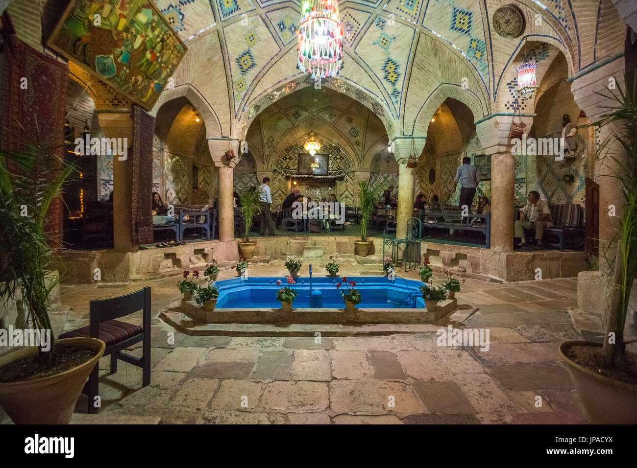 Iran, Kerman City, Kerman Bazaar, Old Bath house turned into a restaurant Stock Photo