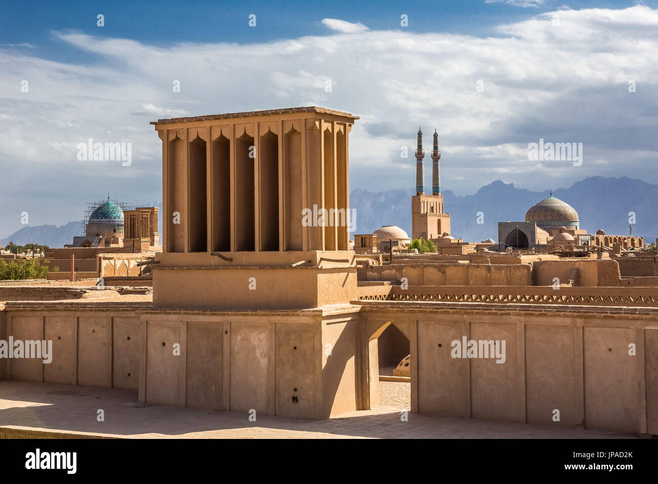 Iran, Yazd City, wind catcher tower, skyline Stock Photo