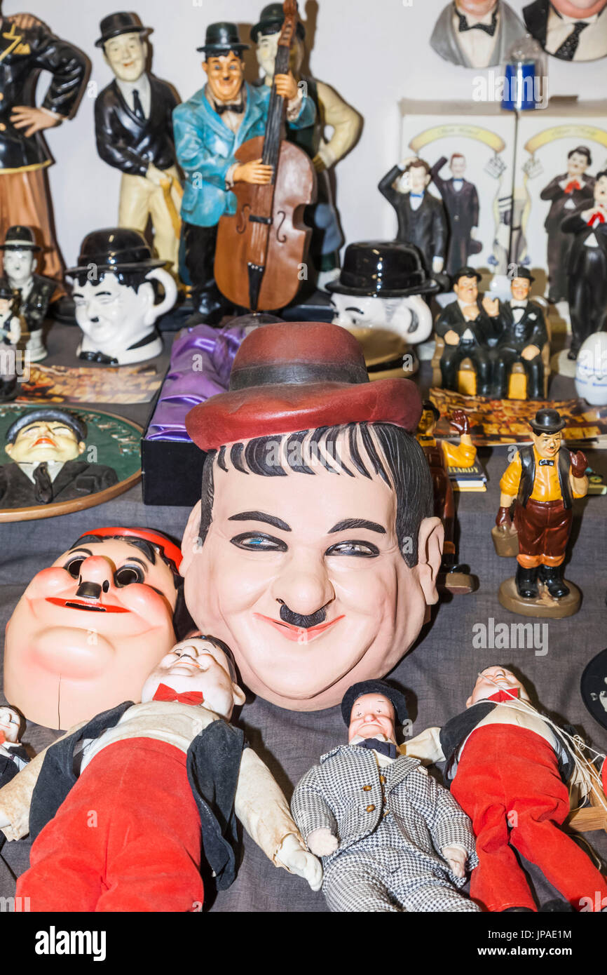 England, Cumbria, Lake District, Ulverston, The Laurel and Hardy Museum, Display of Laurel and Hardy Memorabilia Stock Photo