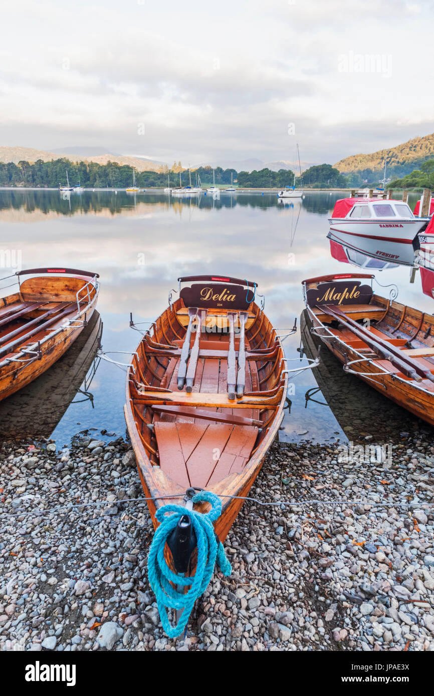 England, Cumbria, Lake District, Windermere, Ambleside, Rowing Boats Stock Photo