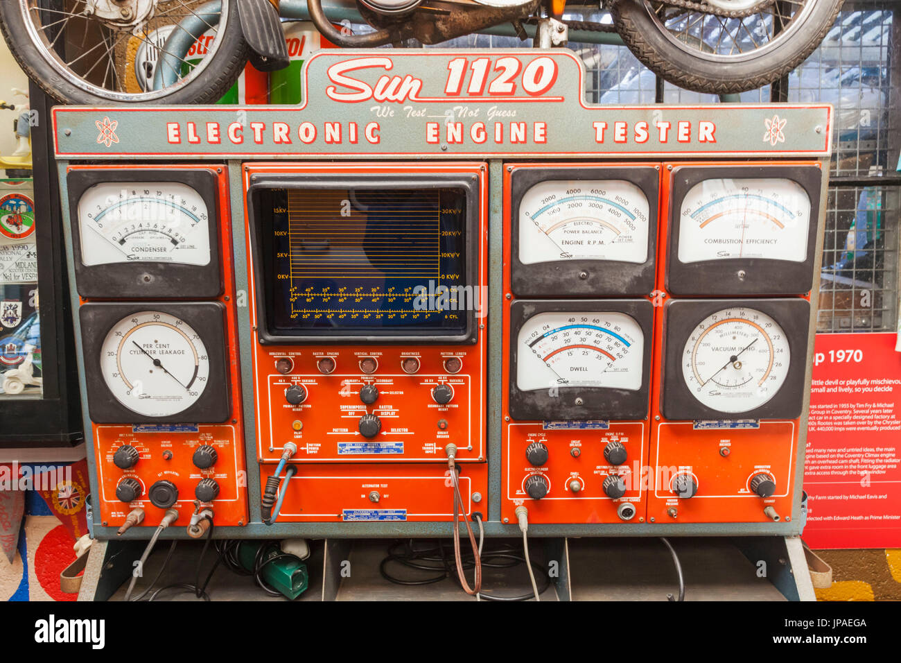 Exhibit of vintage car engine tester hires stock photography and
