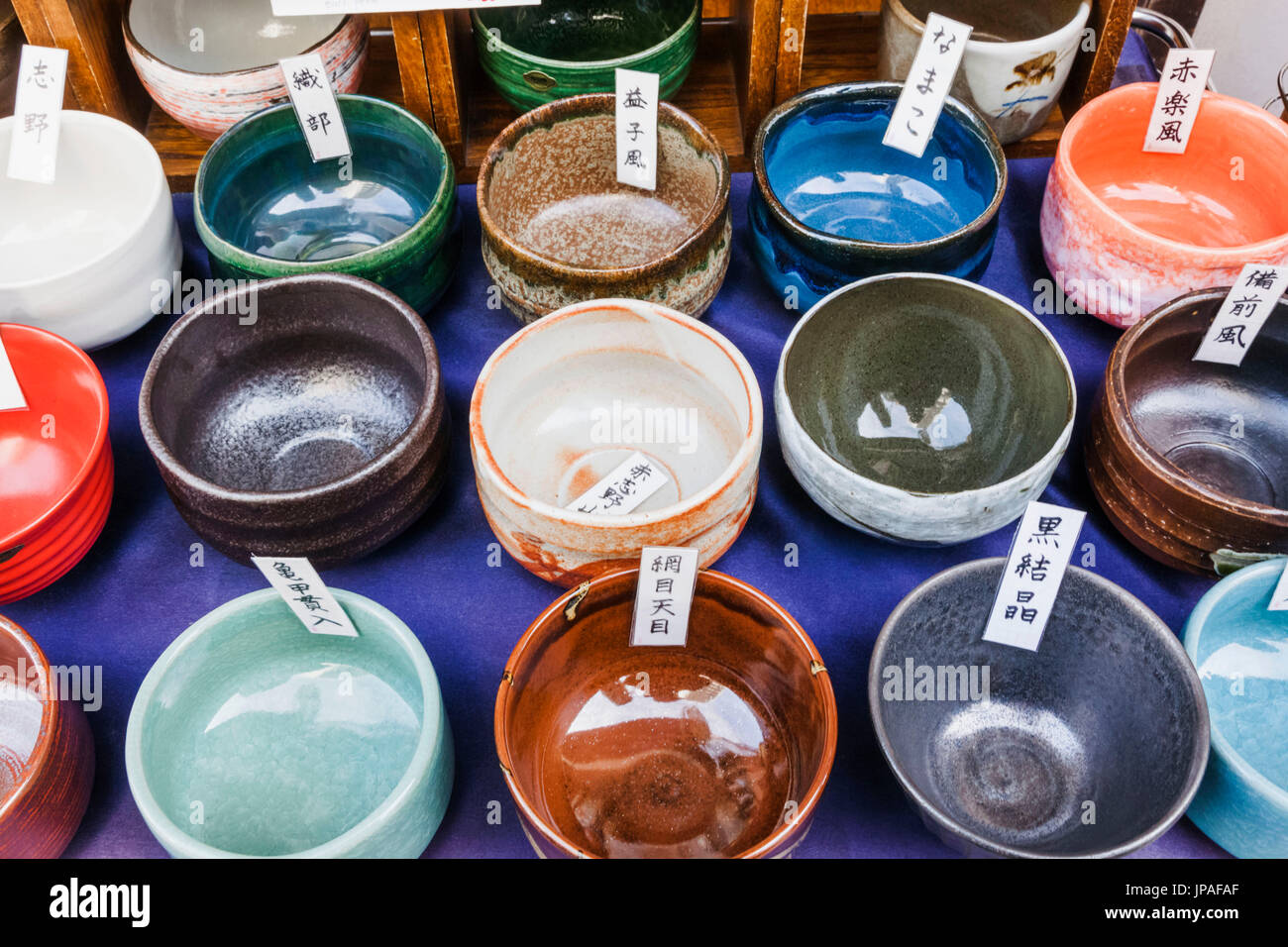 Japan, Honshu, Tokyo, Asakusa, Shop Display of Bowls Stock Photo