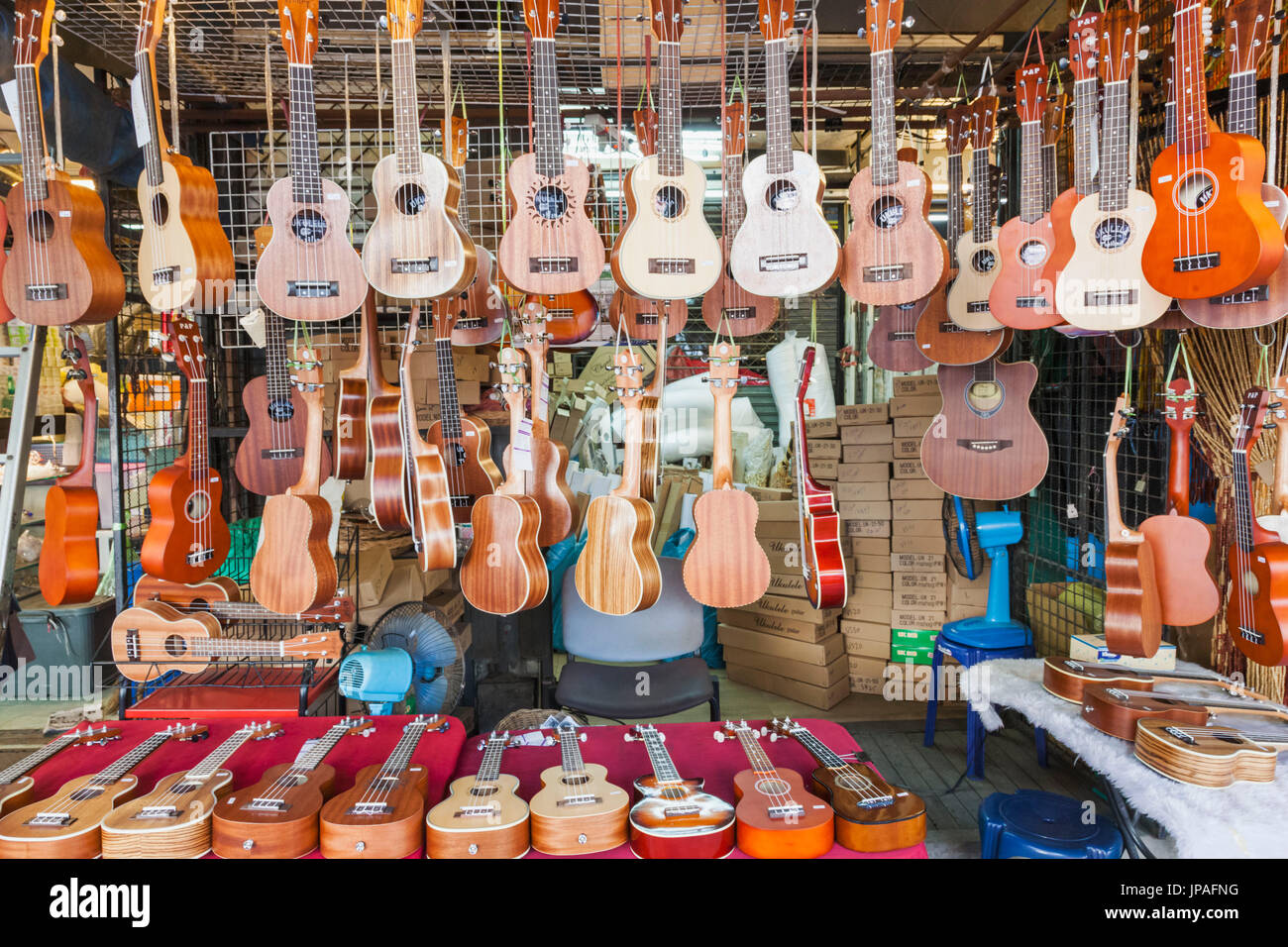 Thailand, Bangkok, Chatuchak Market, Shop Display of Ukuleles ...