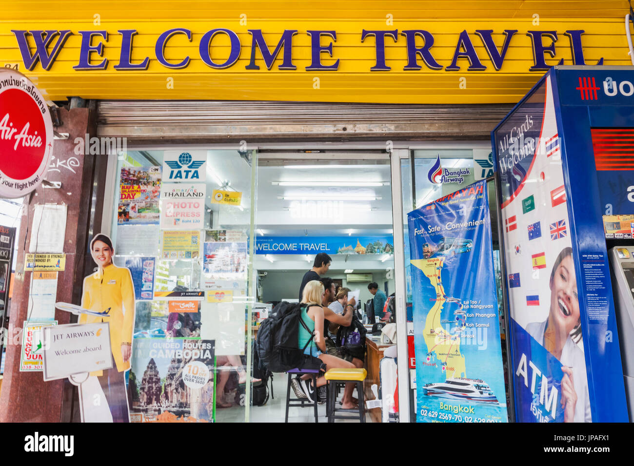 Thailand, Bangkok, Khaosan Road, Typical Travel Agency Stock Photo