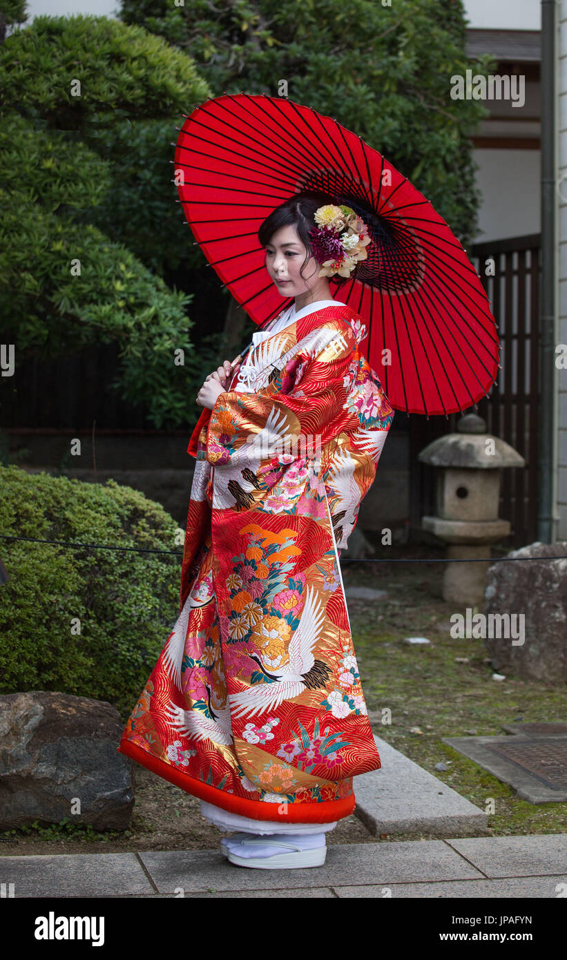 Japan, Okayama, Kurashiki City, Japanese girl in traditional costume Stock Photo