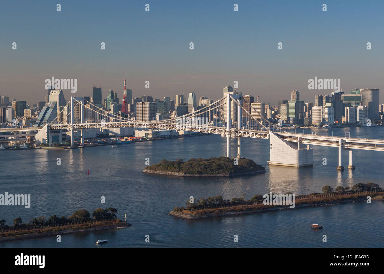Japan, Tokyo City, Tokyo Bay, Skyline, Rainbow Bridge, Stock Photo