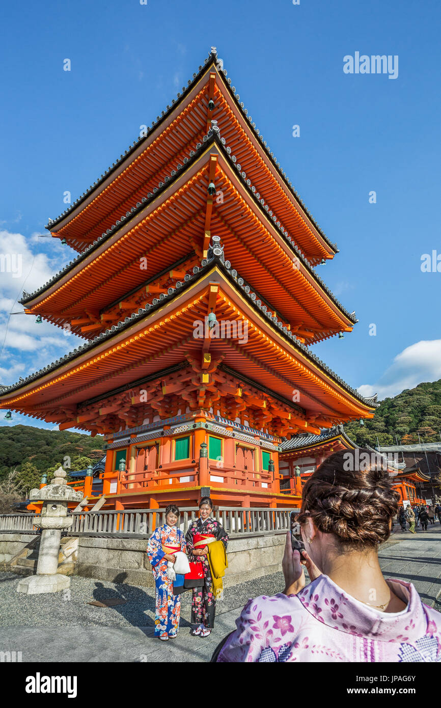 Japan, Kyoto City, Three Story Pagoda, Otow-san, Kiyomisu Dera Stock Photo