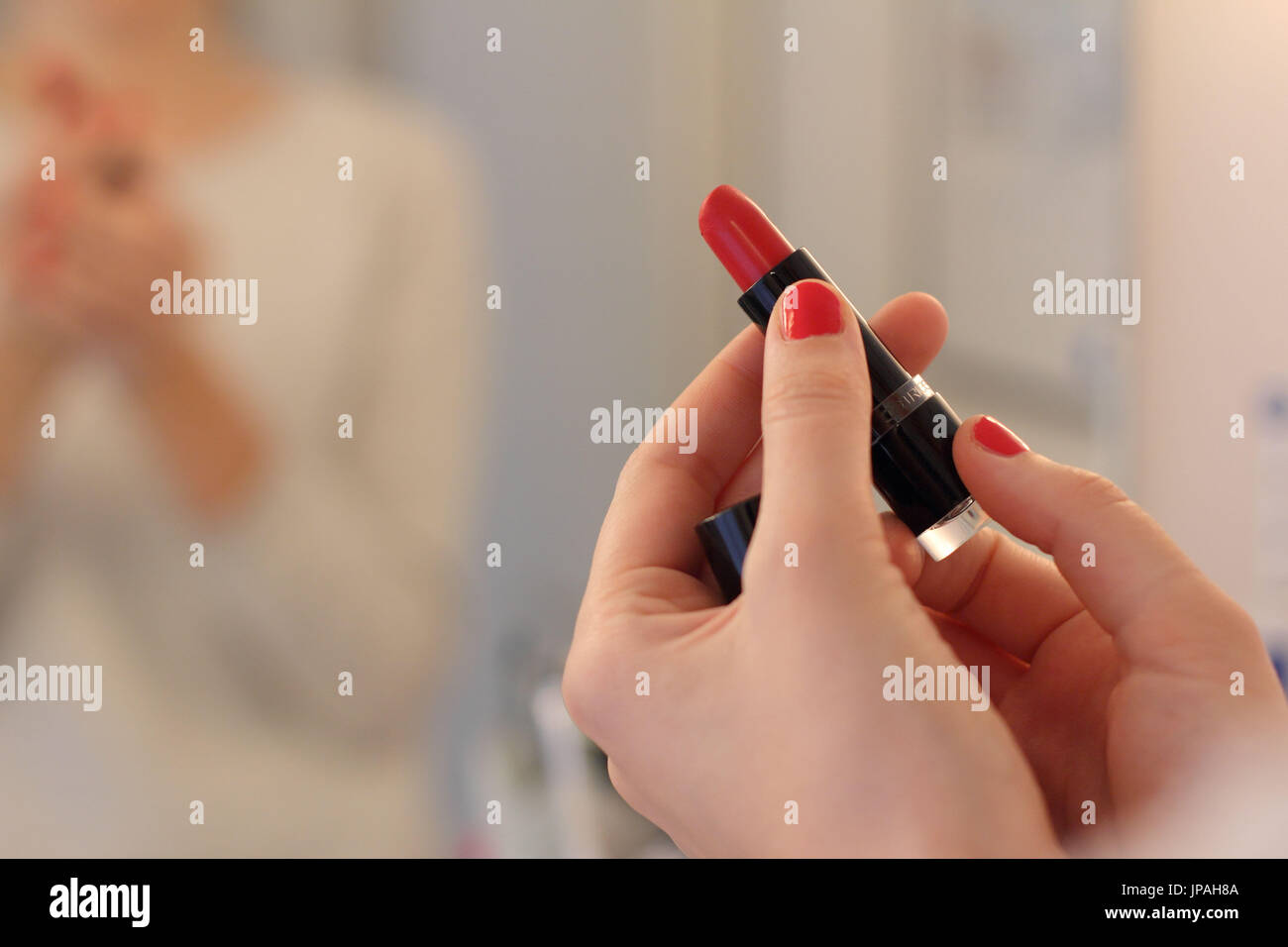 Woman, detail, hands holdin a lipstick, Stock Photo