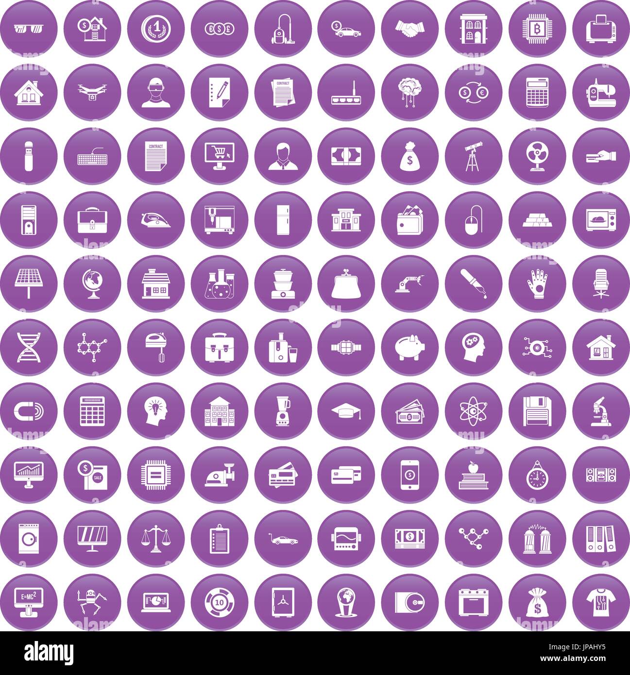 100 loans icons set purple Stock Vector