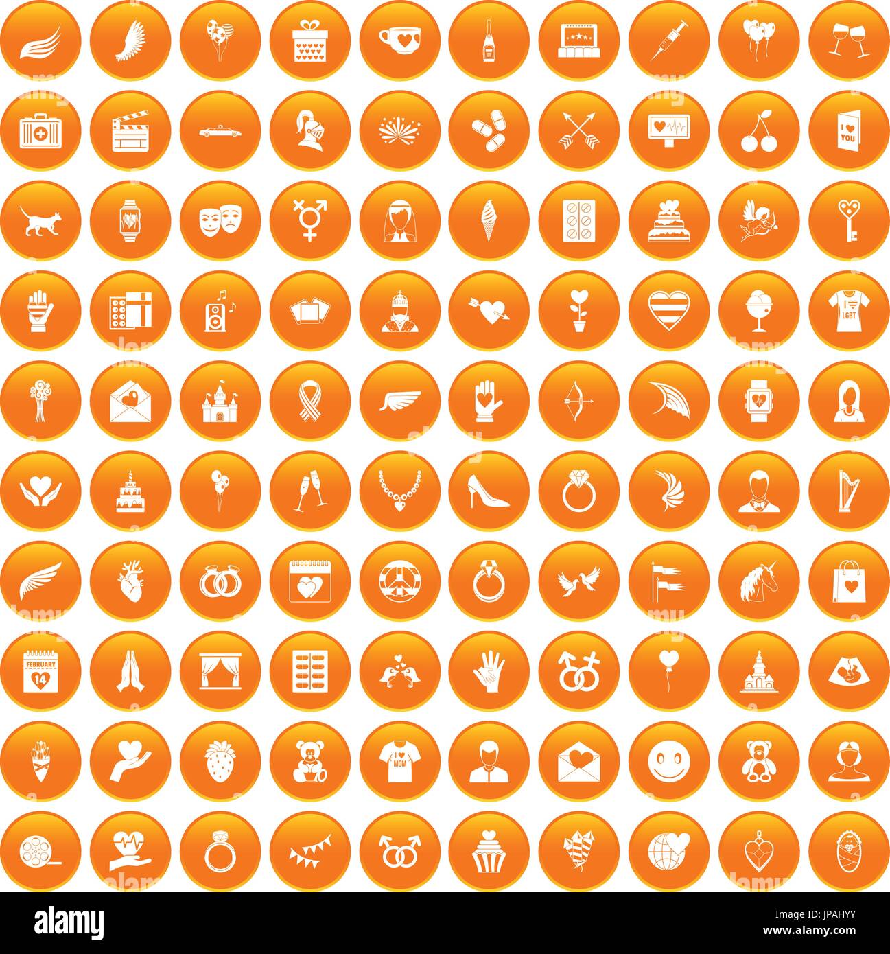 100 heart icons set orange Stock Vector