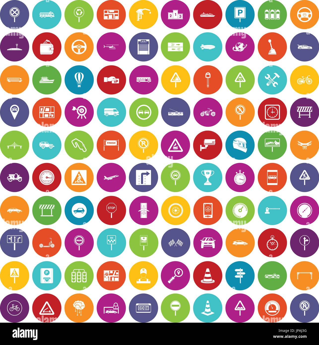 100 traffic icons set color Stock Vector