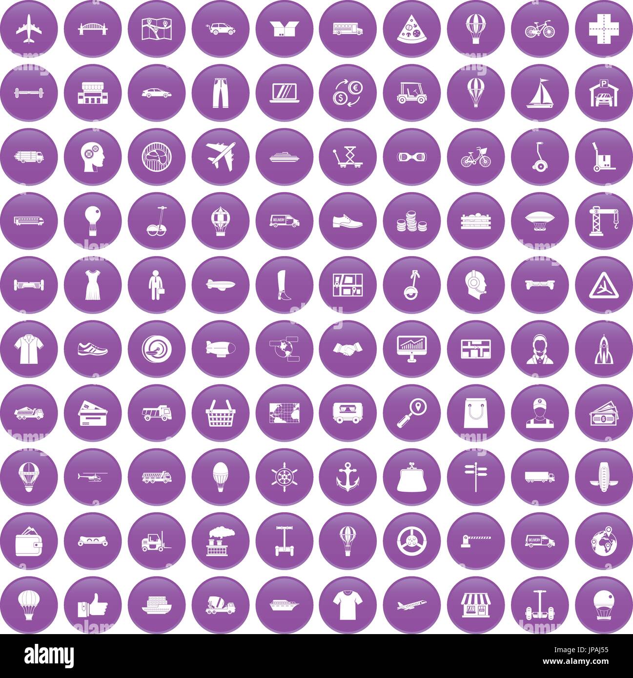 100 logistics icons set purple Stock Vector