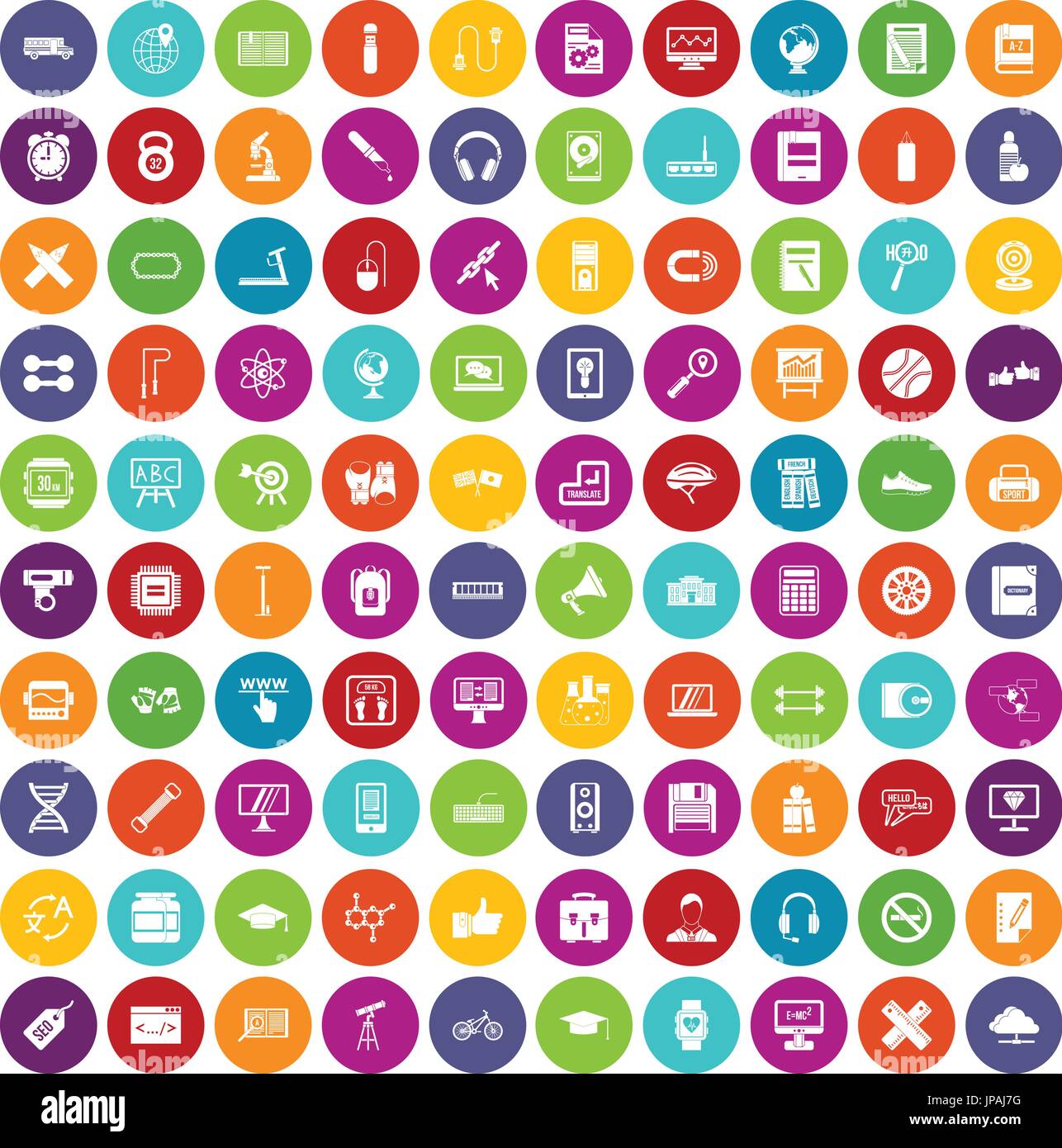 100 training icons set color Stock Vector