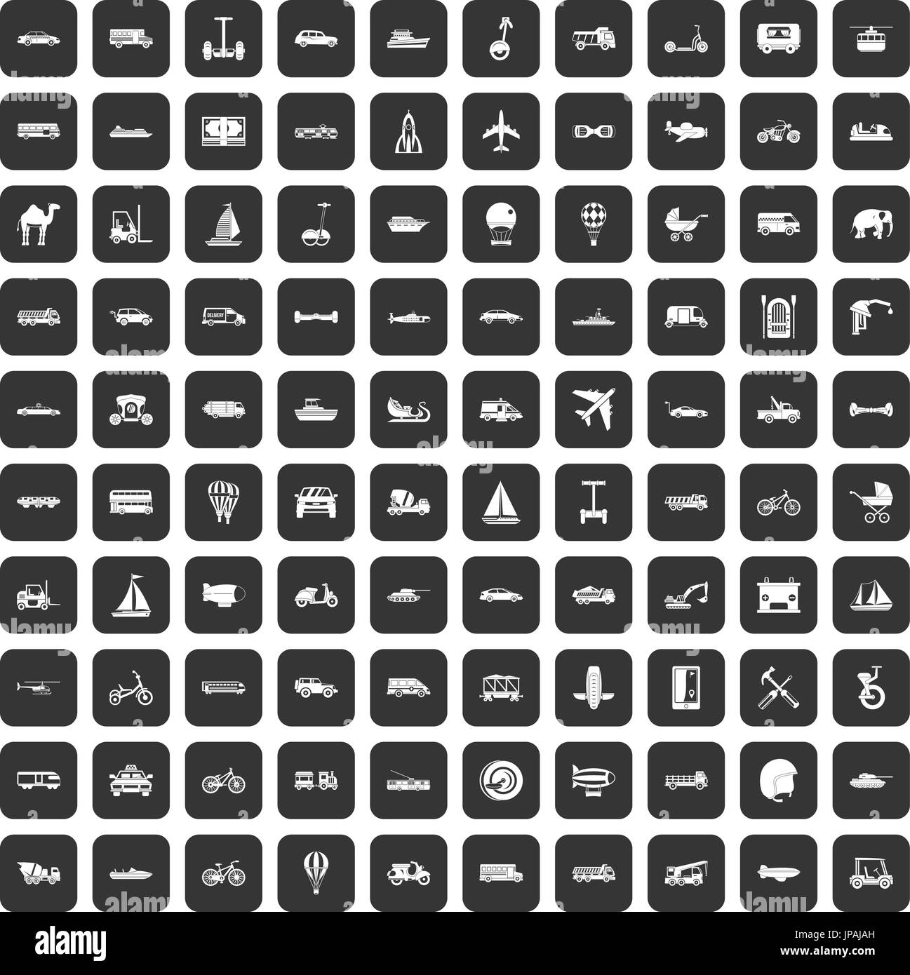 100 transport icons set black Stock Vector