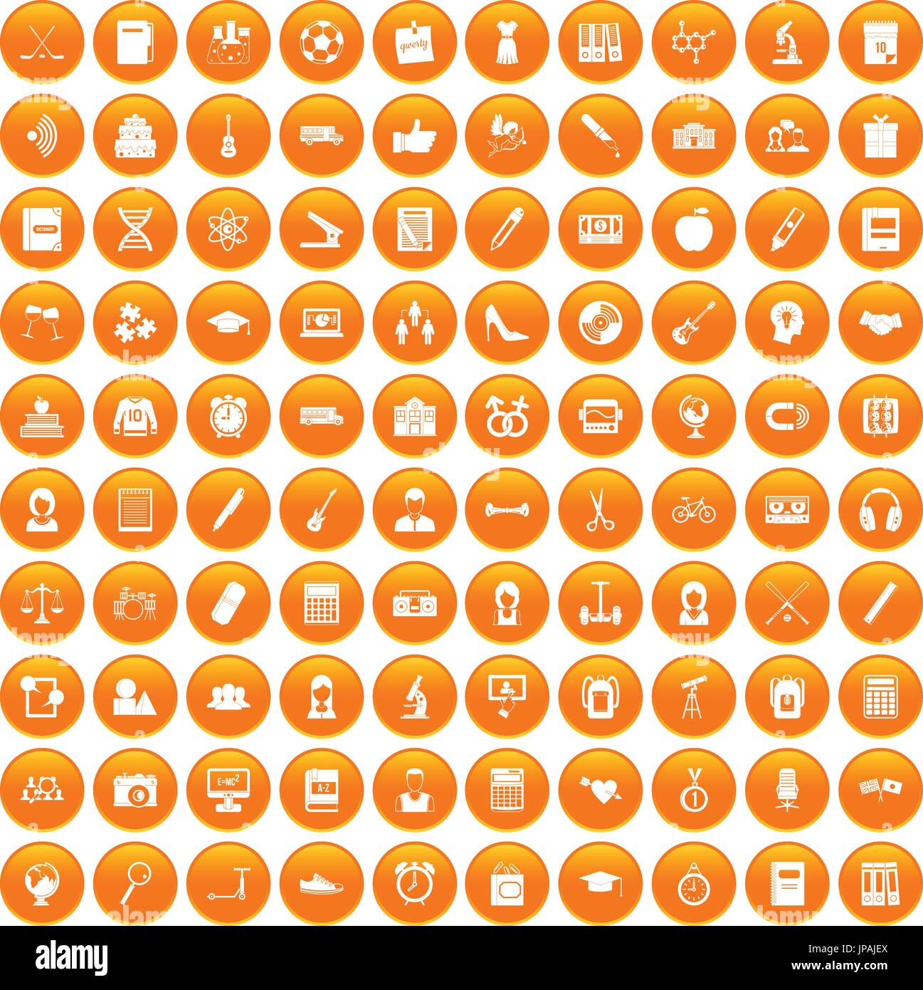 100 hi-school icons set orange Stock Vector