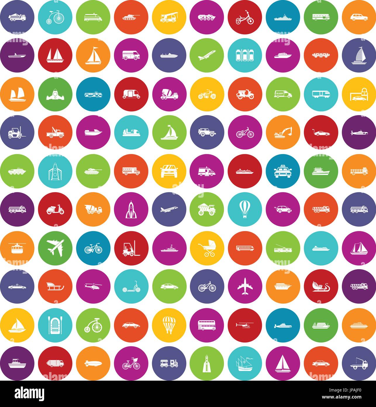 100 transportation icons set color Stock Vector