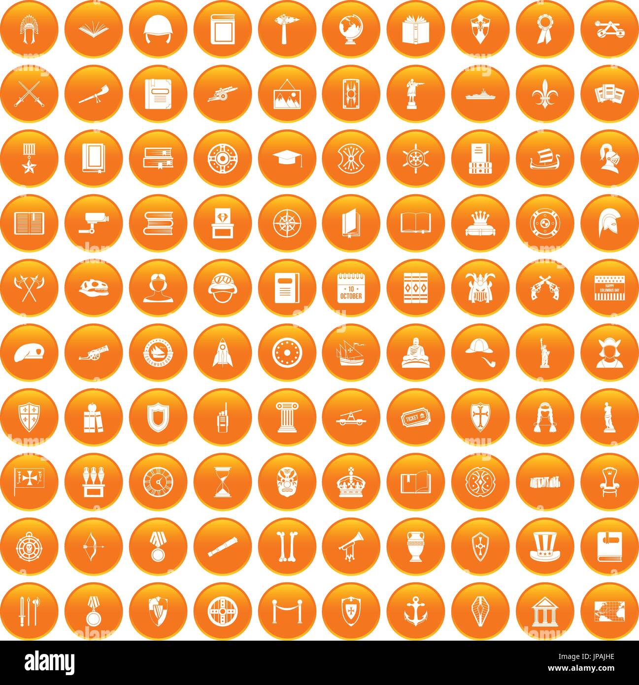 100 history icons set orange Stock Vector Image & Art Alamy
