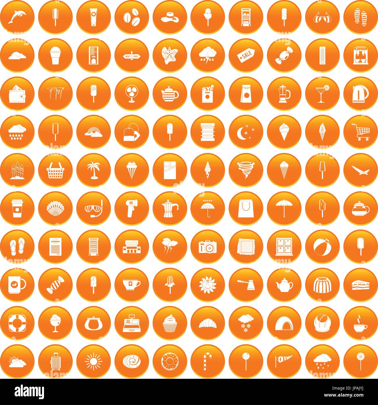 100 ice cream icons set orange Stock Vector
