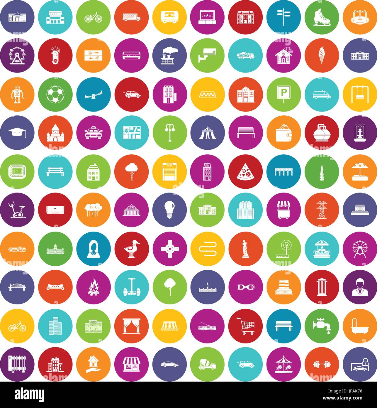 100 urban icons set color Stock Vector