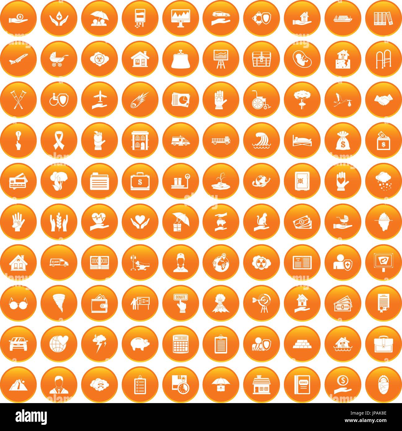 100 insurance icons set orange Stock Vector