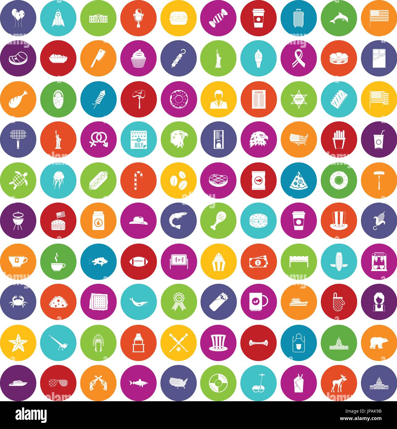 100 USA icons set color Stock Vector
