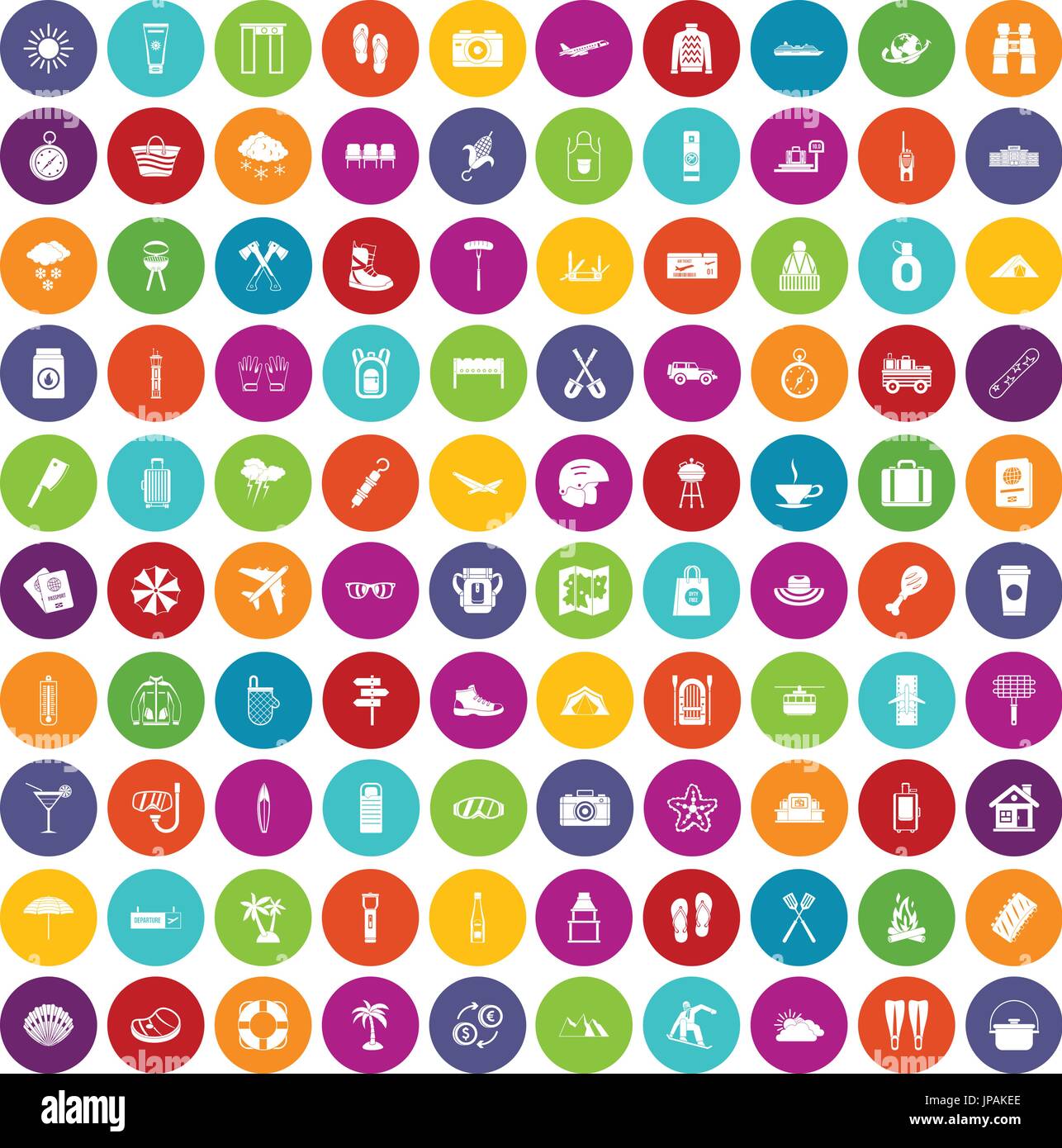 100 vacation icons set color Stock Vector