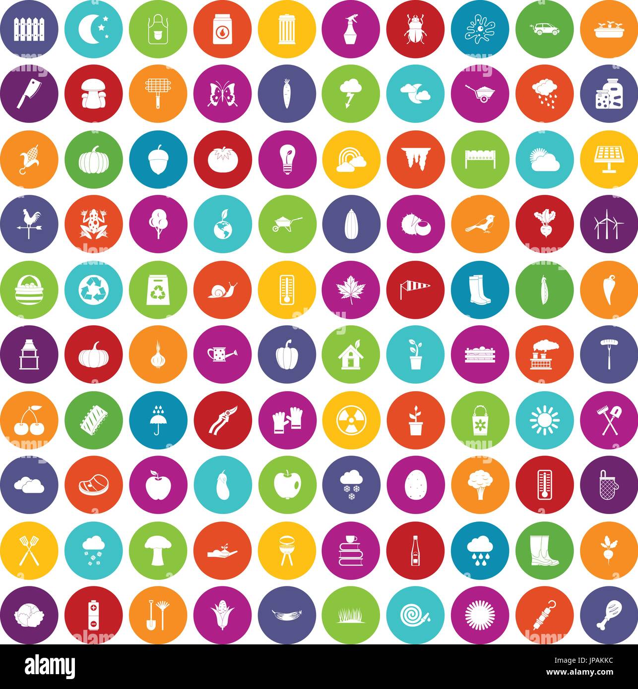 100 vegetables icons set color Stock Vector