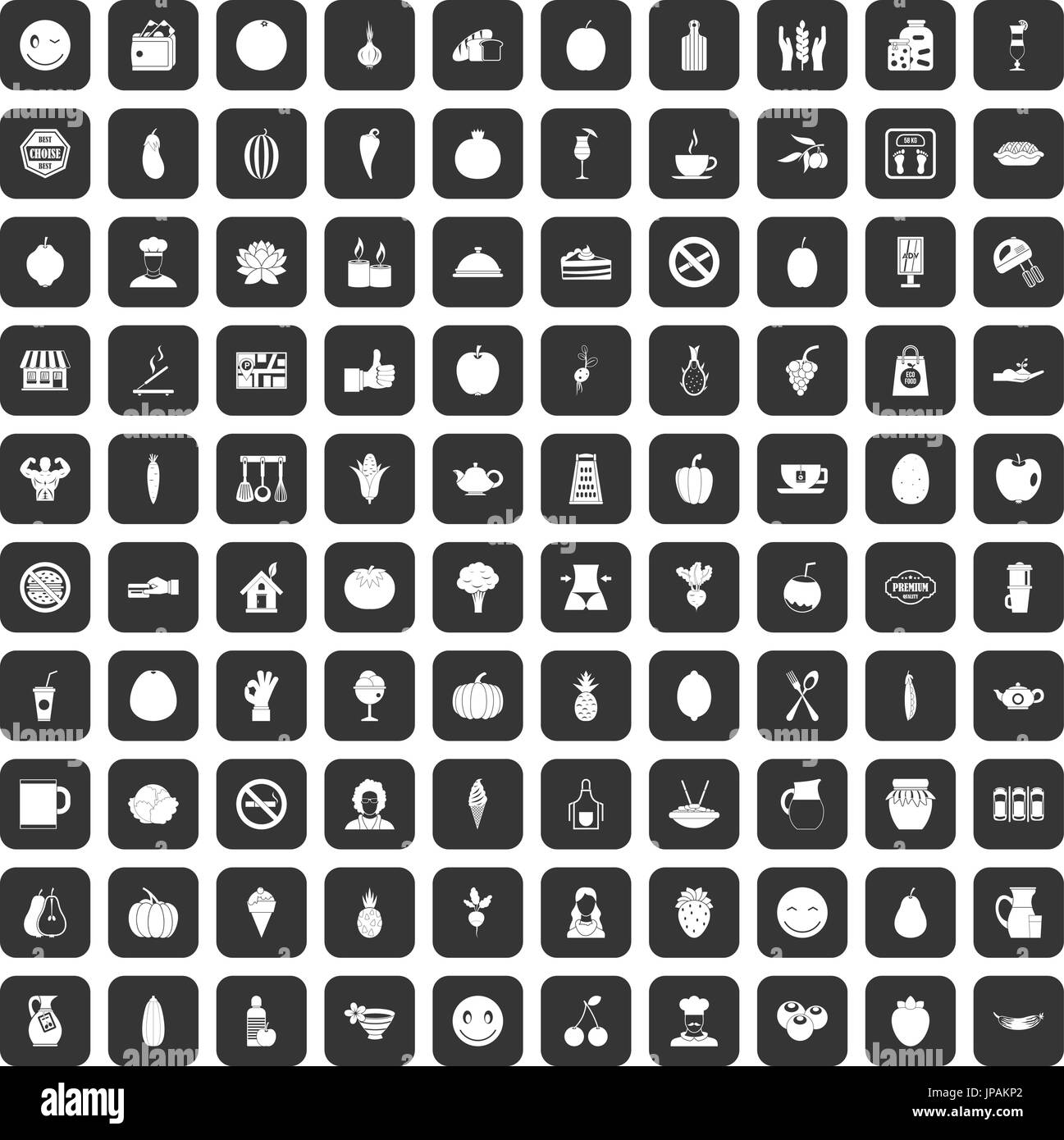 100 vegetarian cafe icons set black Stock Vector Image & Art - Alamy