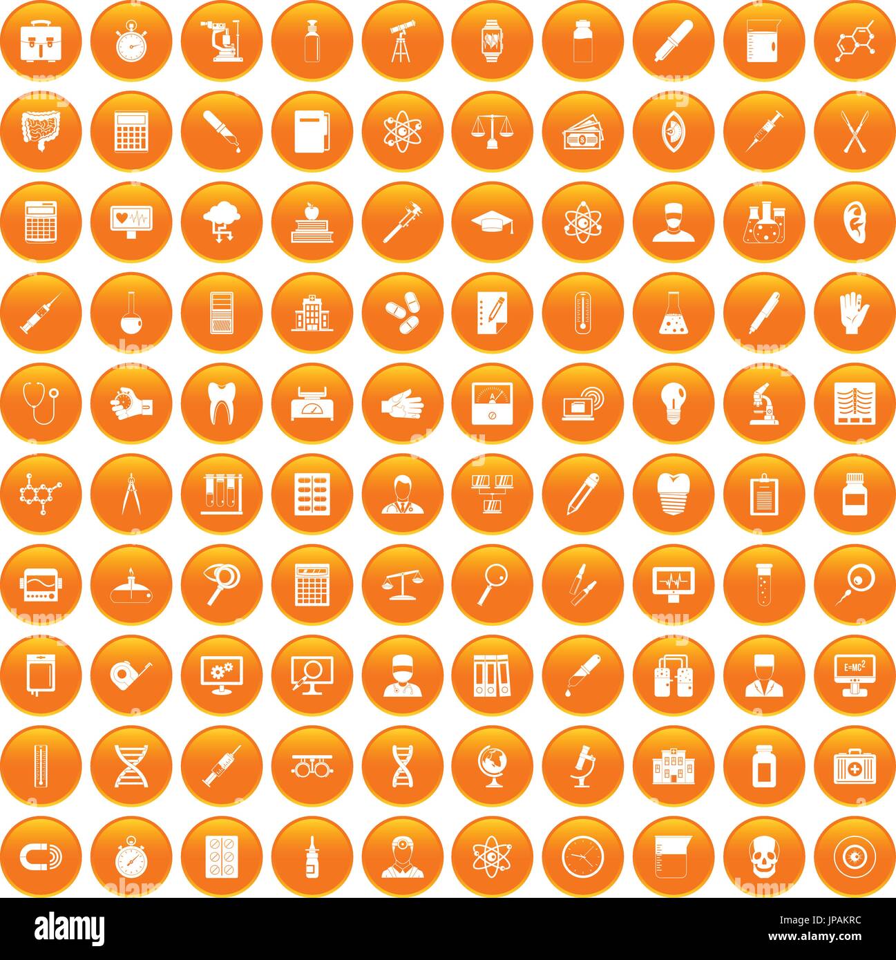 100 lab icons set orange Stock Vector