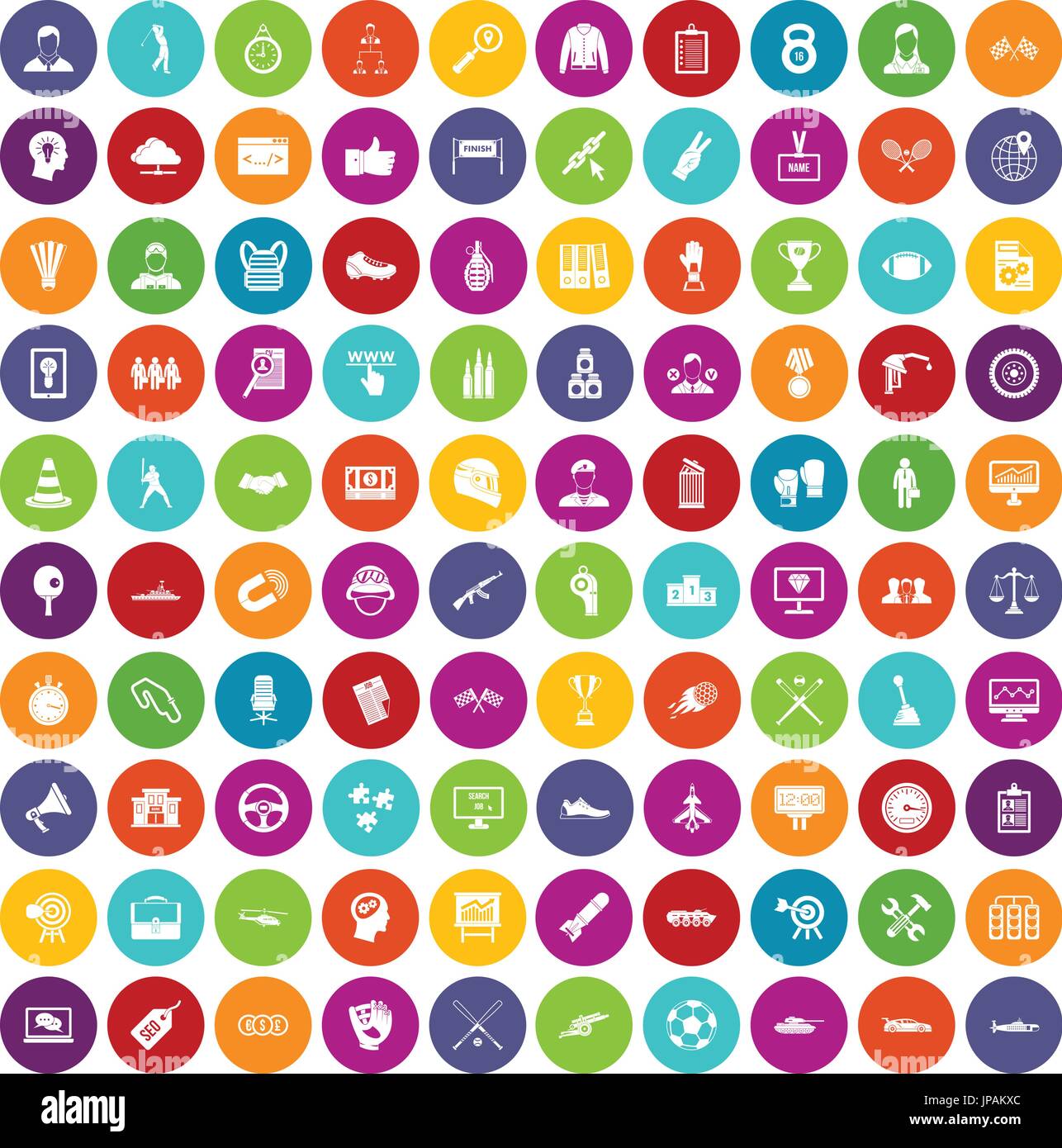 100 victory icons set color Stock Vector