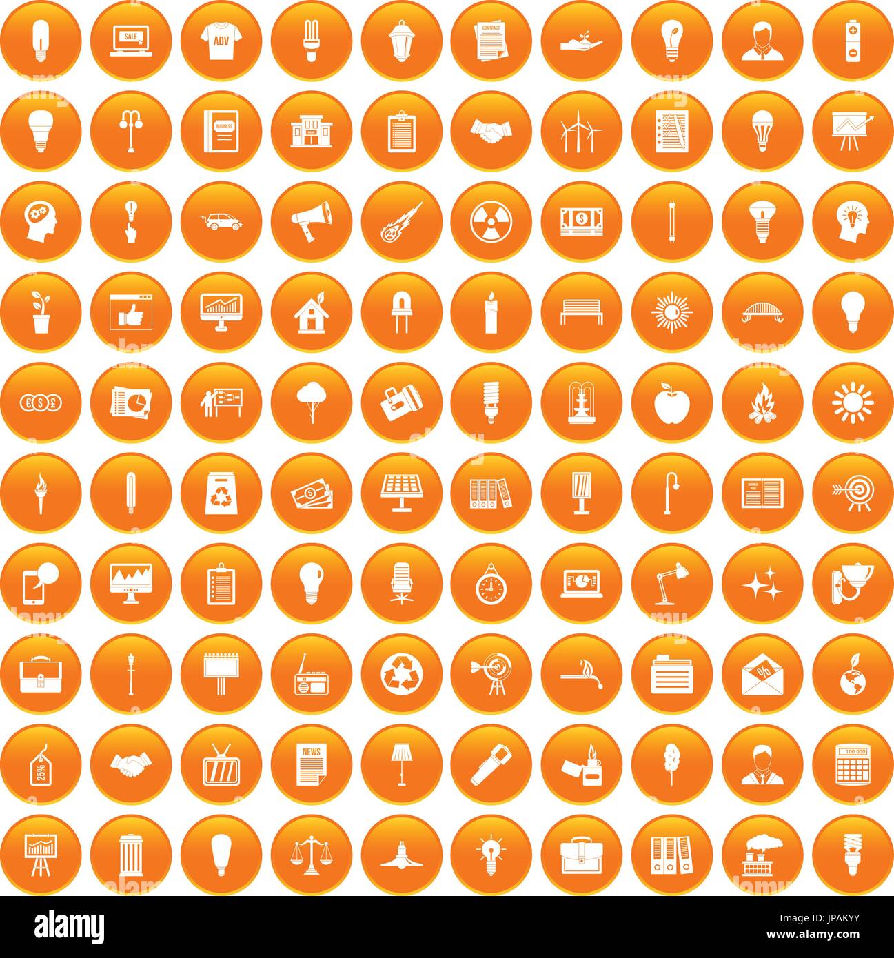 100 lamp icons set orange Stock Vector