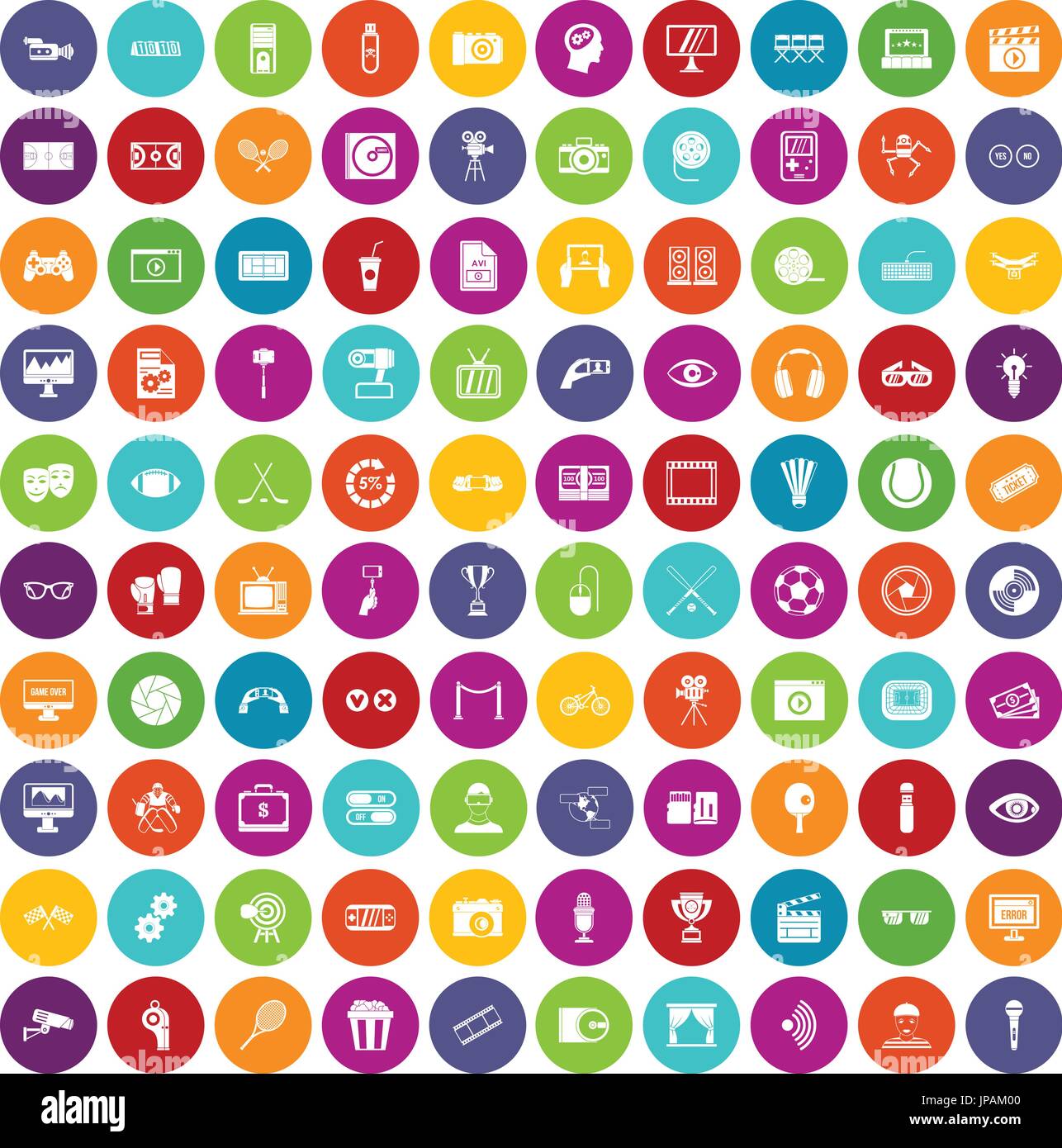 100 video icons set color Stock Vector