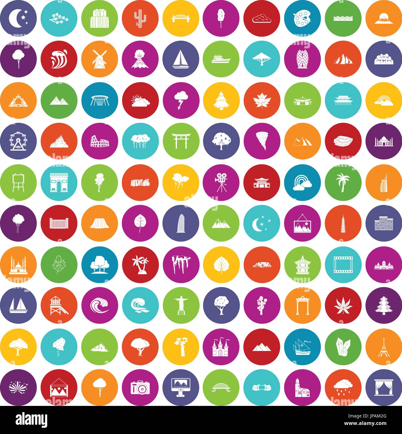 100 view icons set color Stock Vector