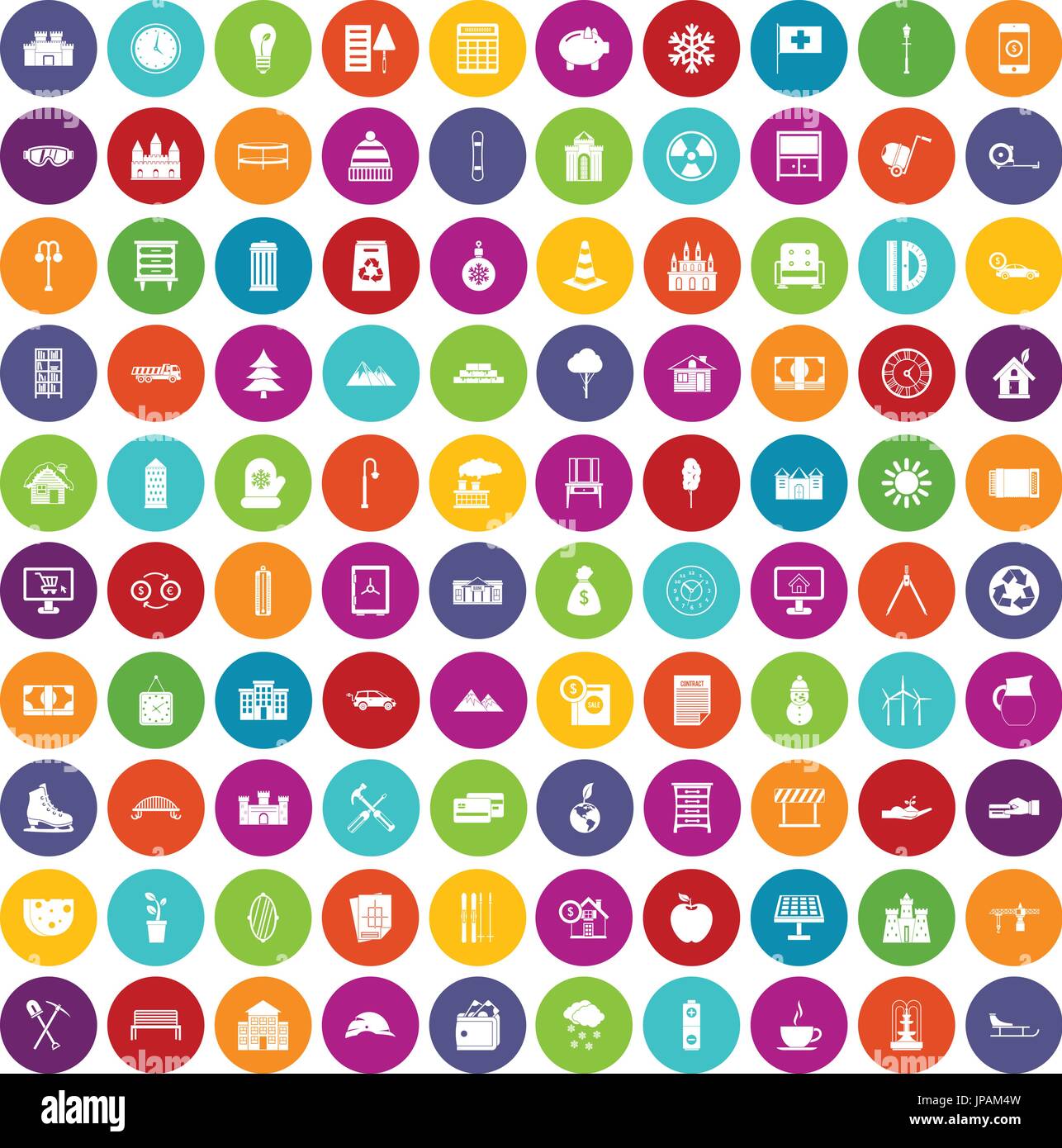 100 villa icons set color Stock Vector