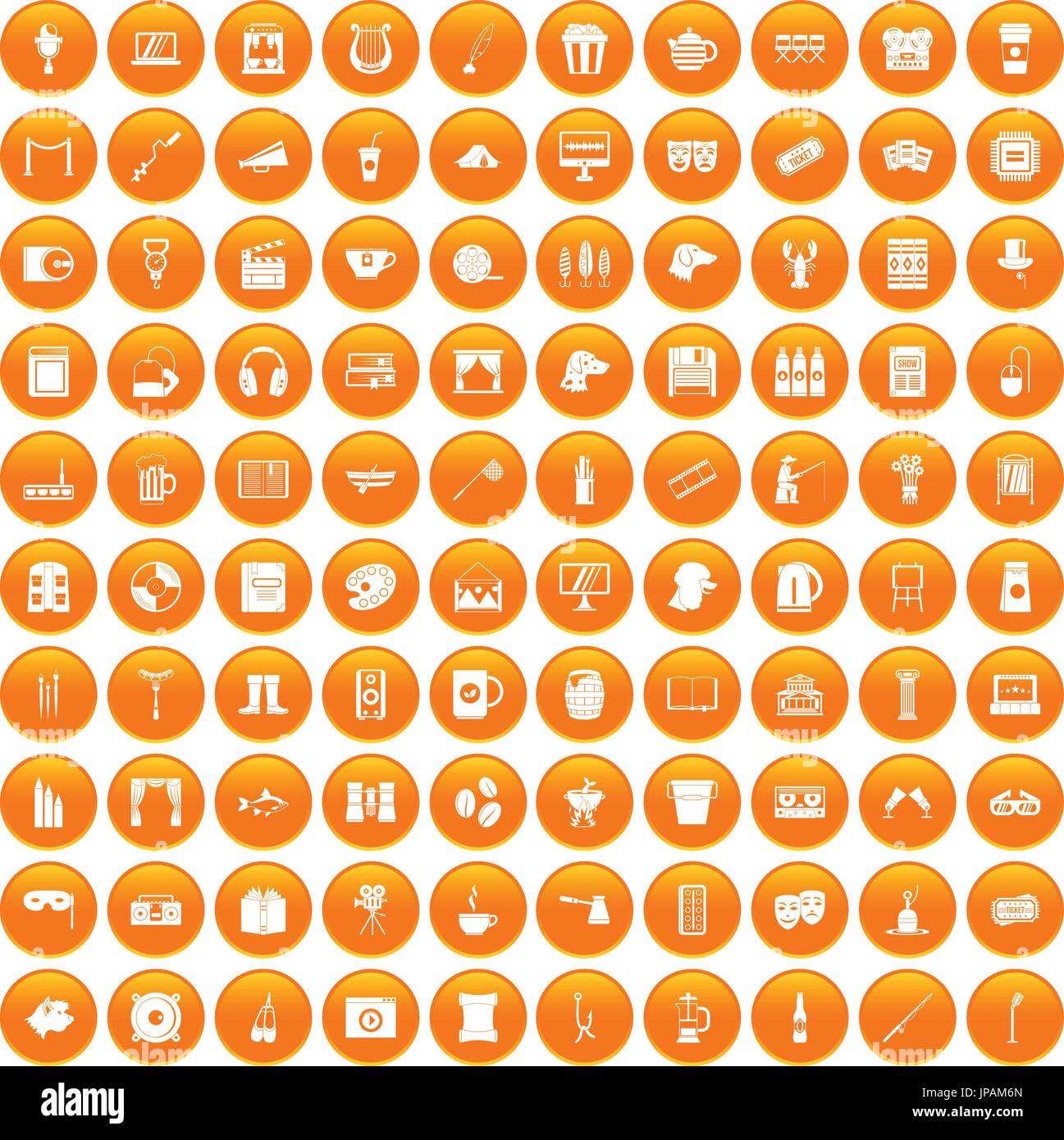 100 leisure icons set orange Stock Vector