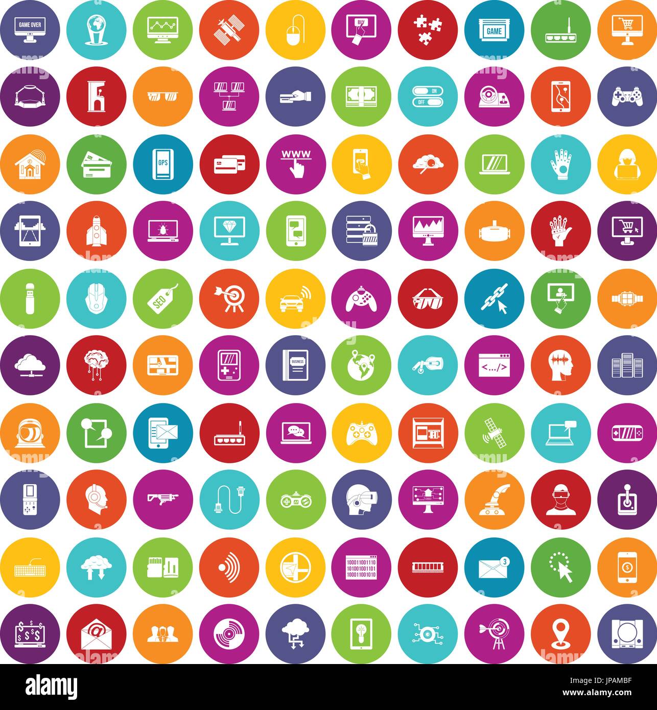 100 virtual icons set color Stock Vector