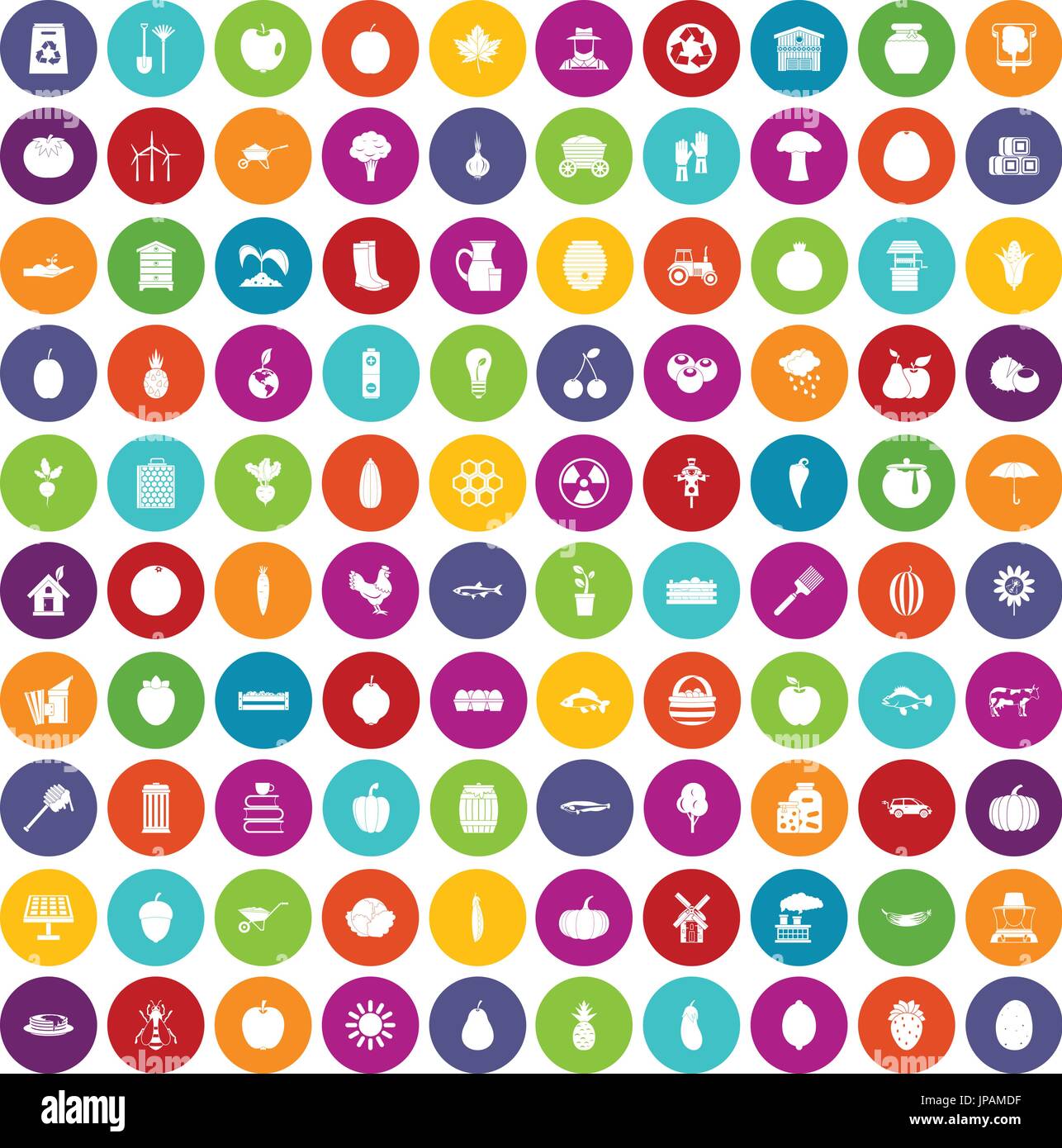 100 vitamins icons set color Stock Vector