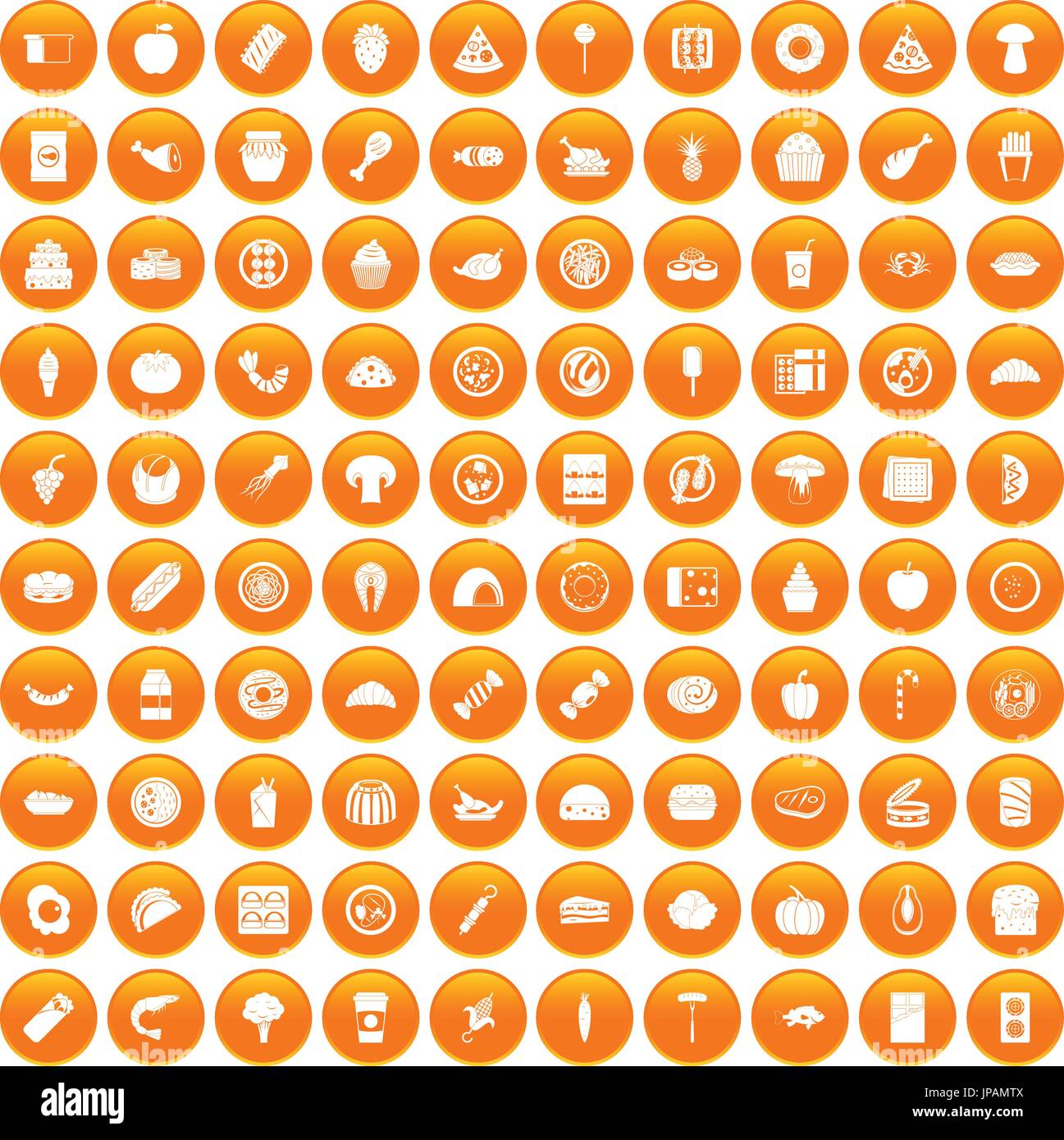 100 meal icons set orange Stock Vector
