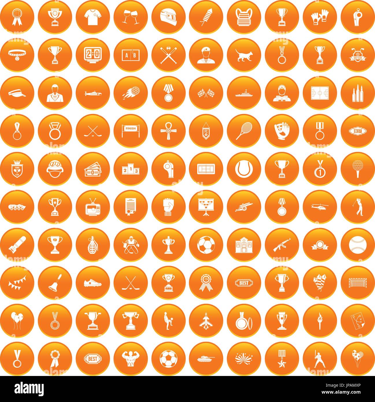 100 medal icons set orange Stock Vector