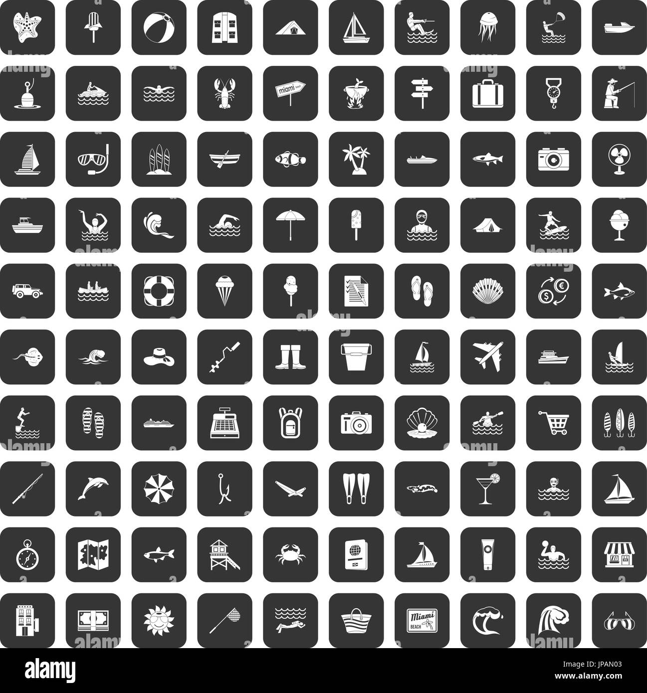 100 water recreation icons set black Stock Vector Image & Art - Alamy