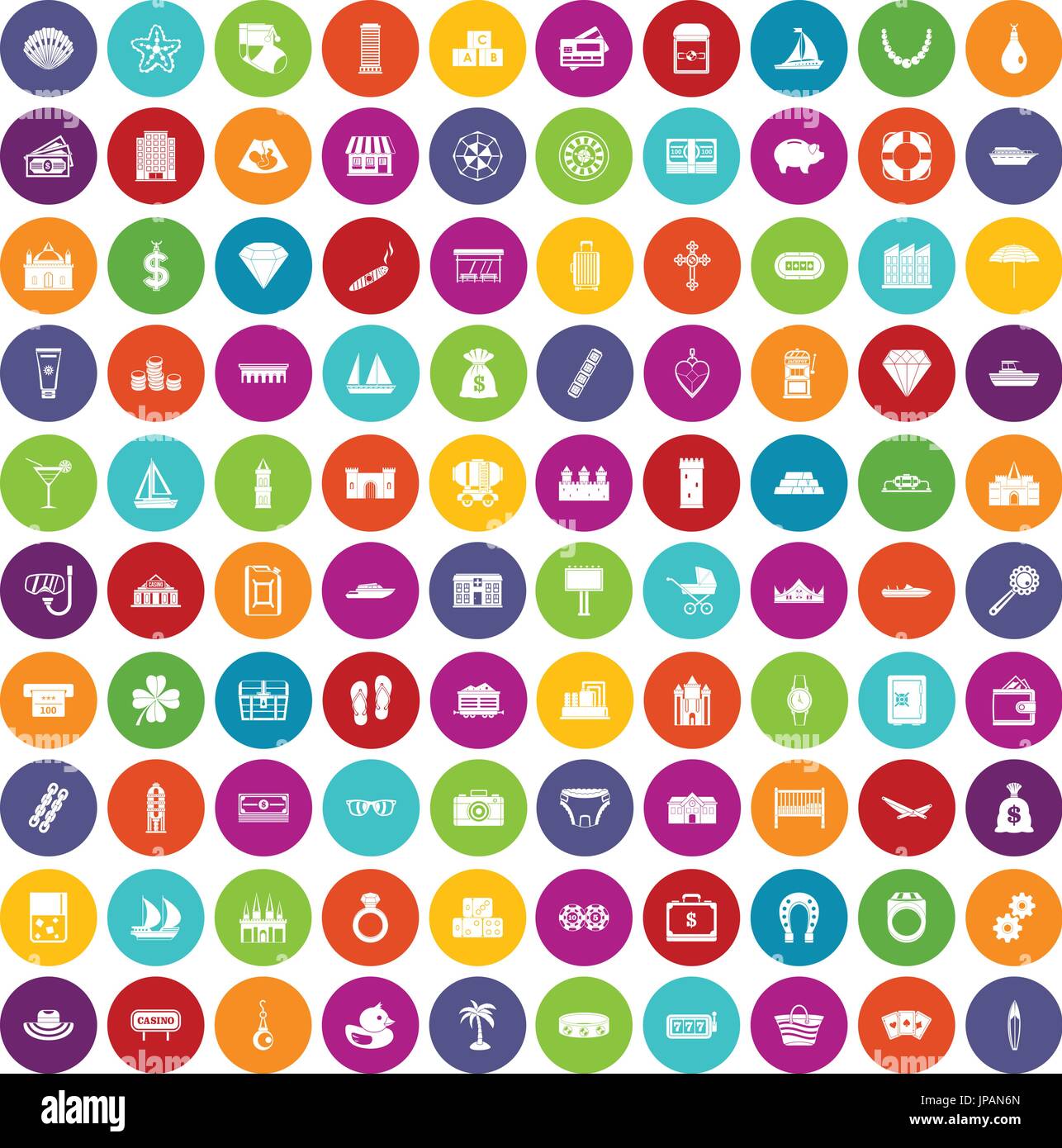 100 wealth icons set color Stock Vector