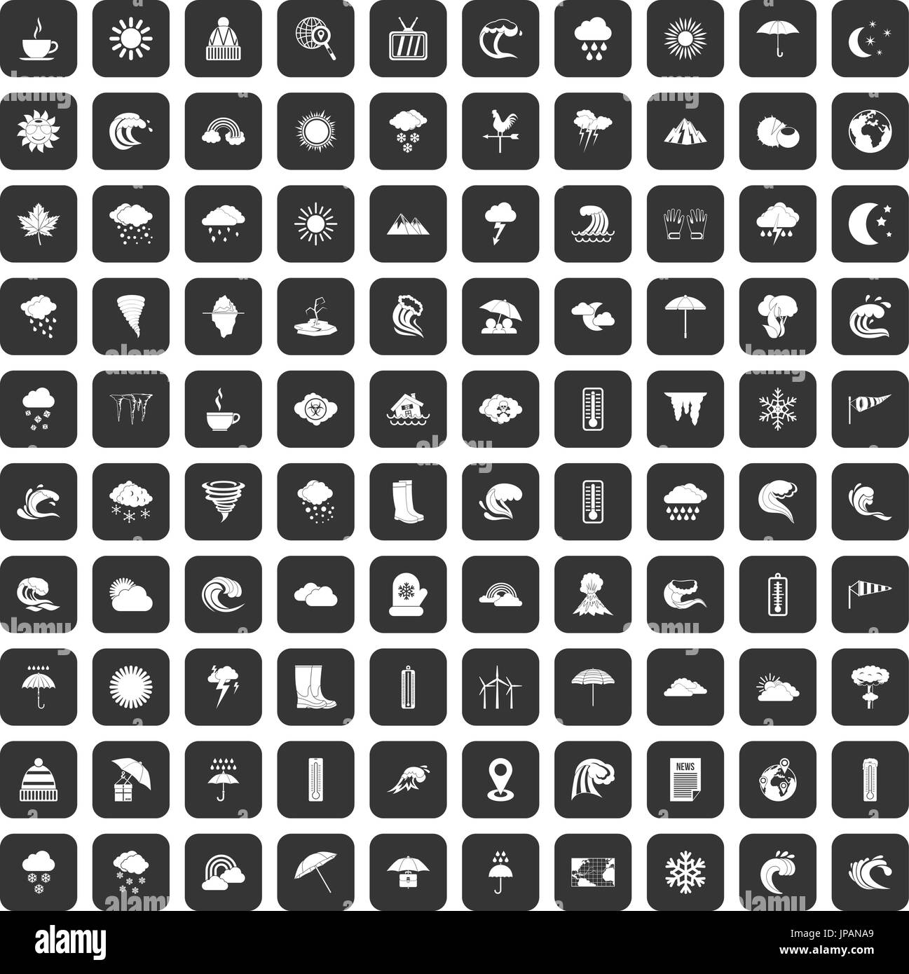 100 weather icons set black Stock Vector