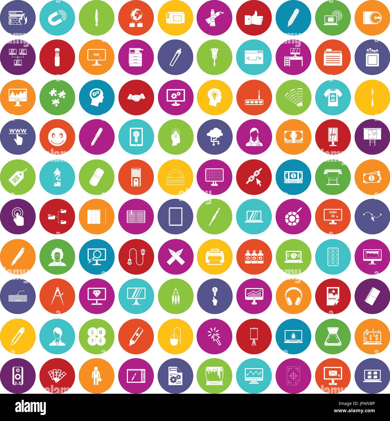 100 webdesign icons set color Stock Vector