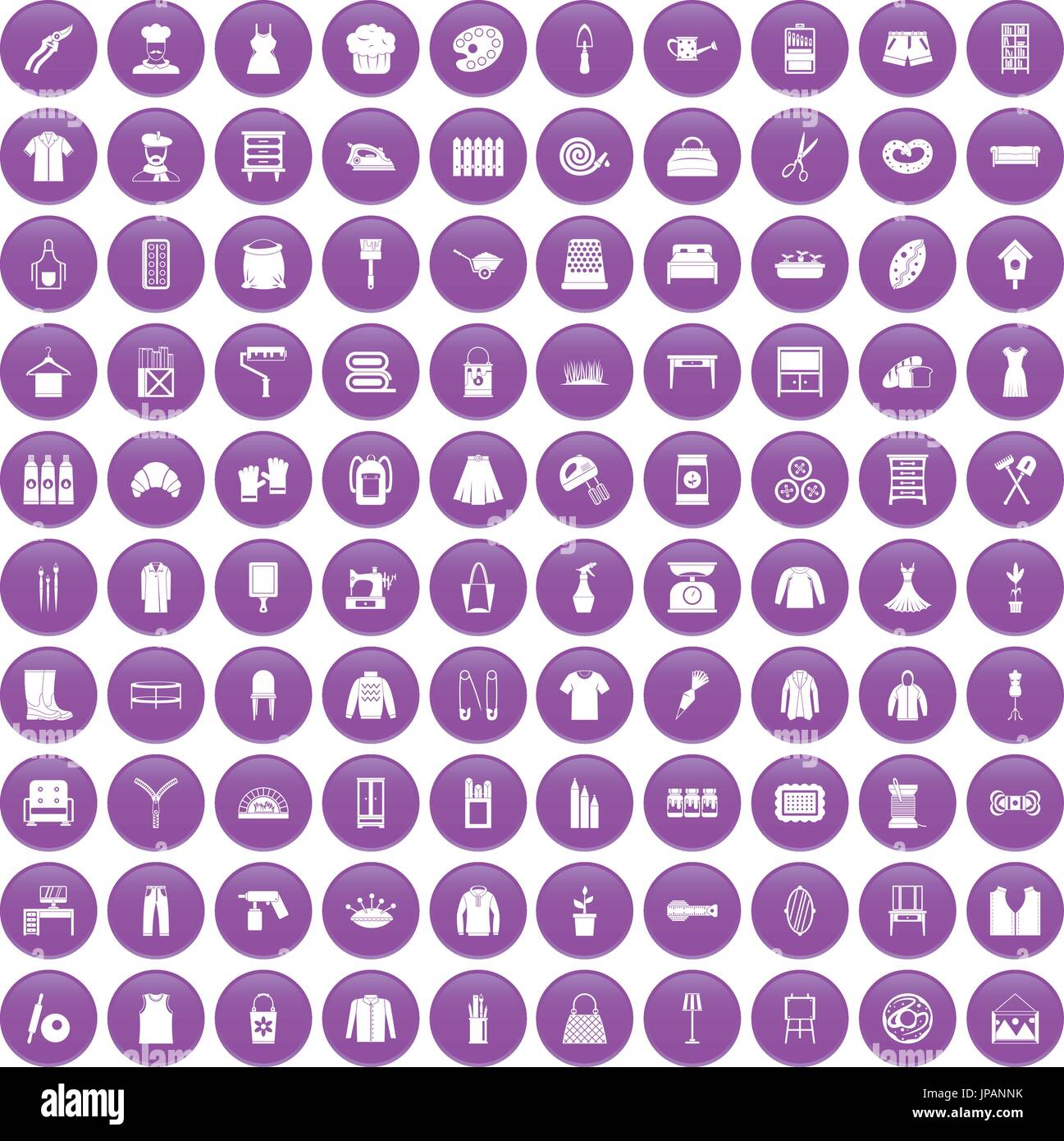 100 needlework icons set purple Stock Vector