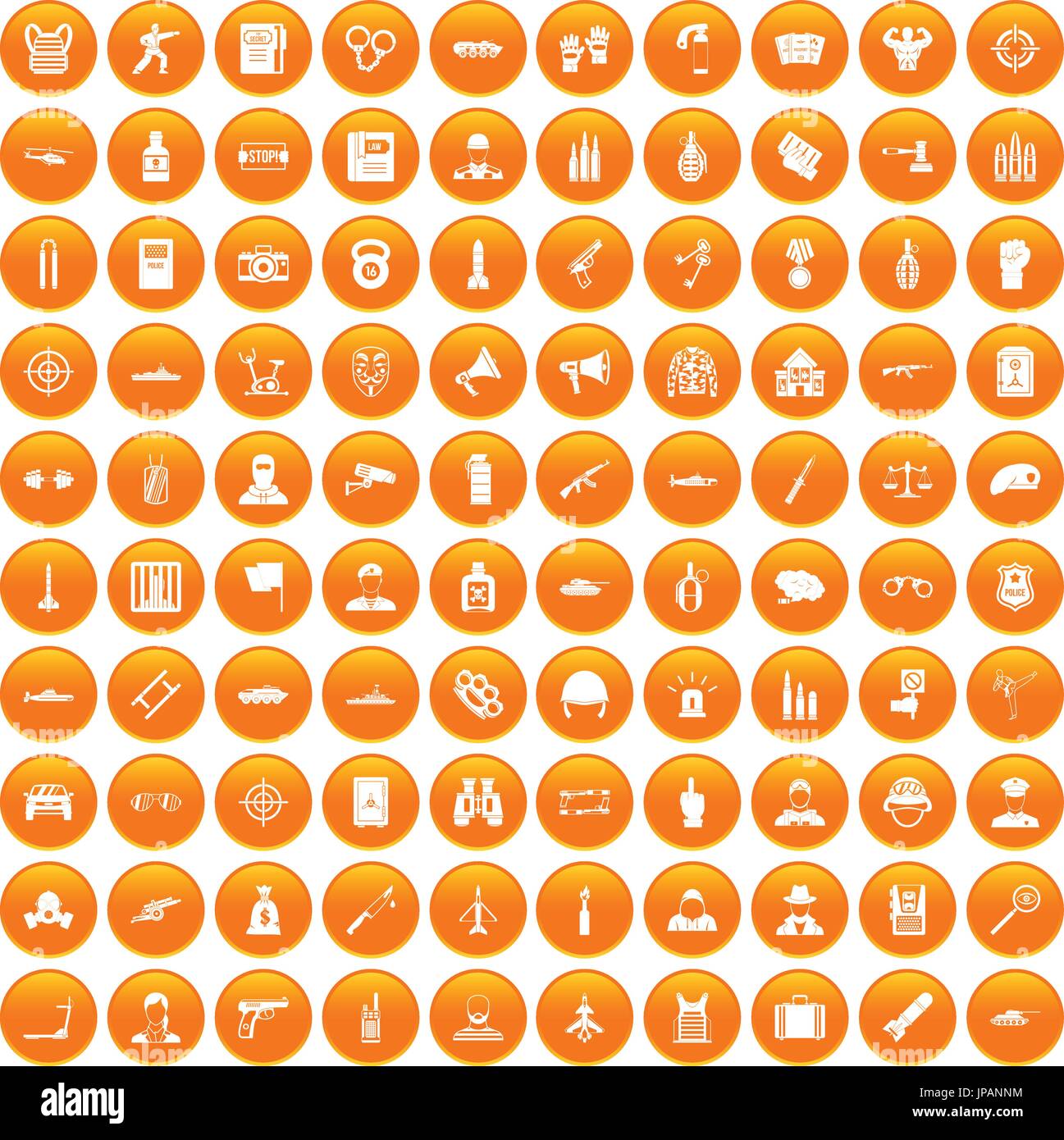 100 officer icons set orange Stock Vector